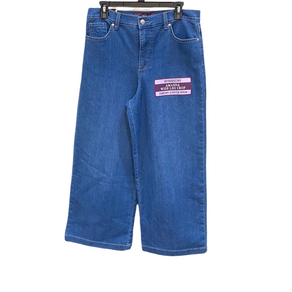 Gloria Vanderbilt Comfort Stretch Denim Amanda Wide Leg Crop Blue Jeans 10 NWT